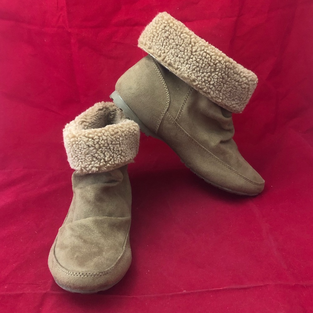 Lower East Side Vintage Faux Fur Cuffed Tan Boots